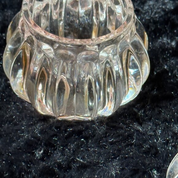 Vintage Crystal Clear Glass Candle Holders Ribbed Design Set Of 2 Elegant - Picture 3 of 6